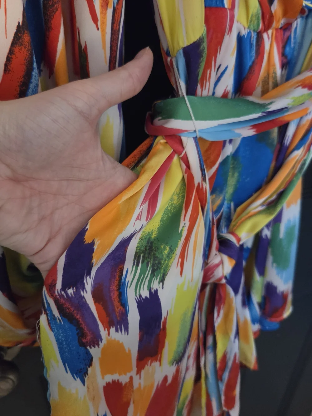 New York & Company Multicolor Brushstroke Wrap Romper - Bright Rainbow Hues - Picture 3 of 4